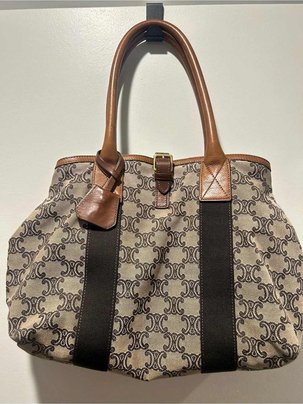 Celine C Charm Macadam Tote Bag in Brown & Black